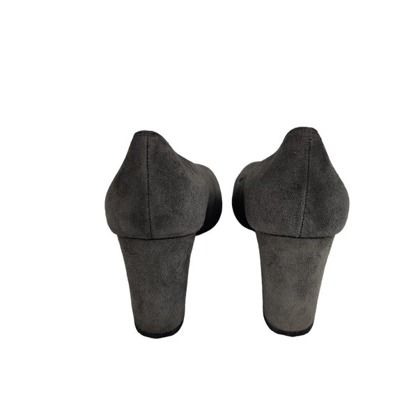 Stuart Weitzman Slate Gray Suede Leather Pump Block Heels - Picture 8 of 14